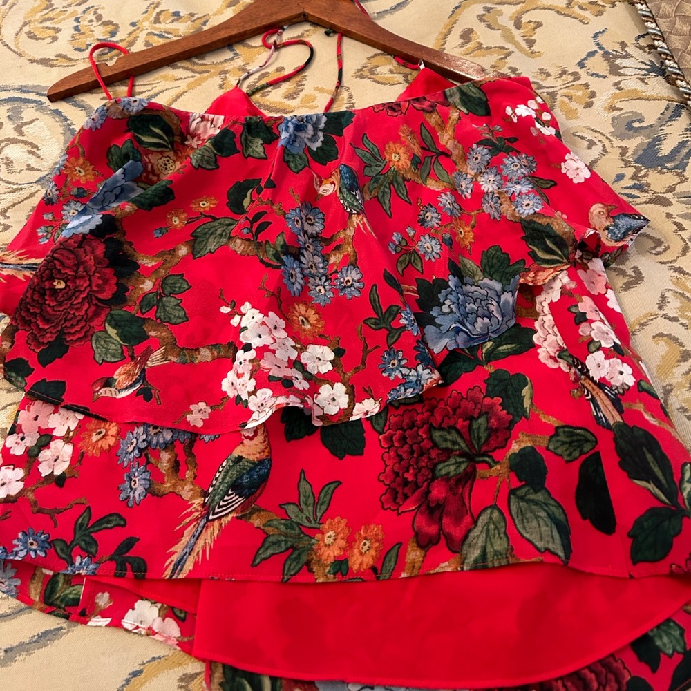 Alice & Olivia red floral silk top